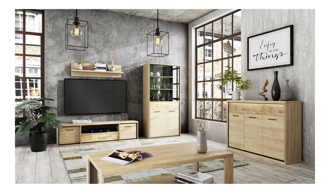 Komoda Milley 08 (s LED osvětlením) (hikora) *výprodej