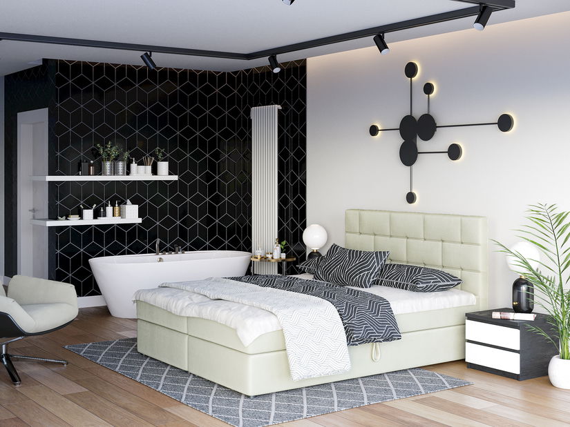 Boxspring postel 160x200 cm Waller (béžová) (s roštem a matrací)