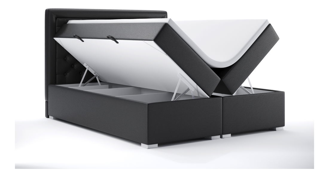 Boxspring postel 180 cm Gllamy (černá ekokůže) (s úložným prostorem)