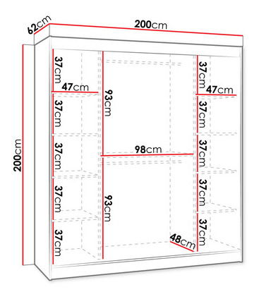 Skříň s posuvnými dveřmi Bran 200cm (dub artisan + černý mat + dub artisan) (ne)