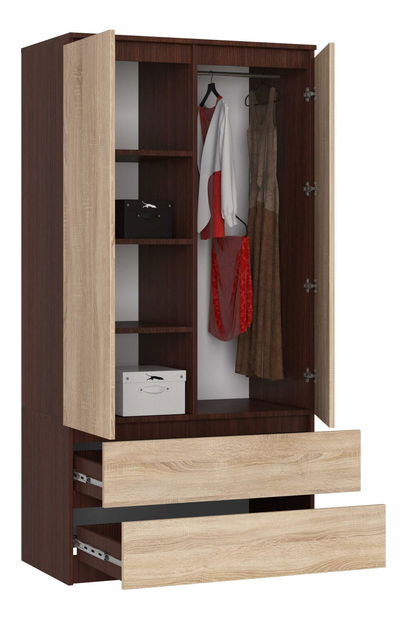 Šatní skříň Safwan (wenge + dub sonoma)