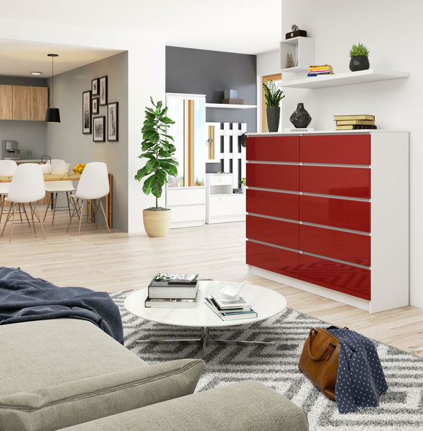 Komoda Keanu V (červená lesklá)