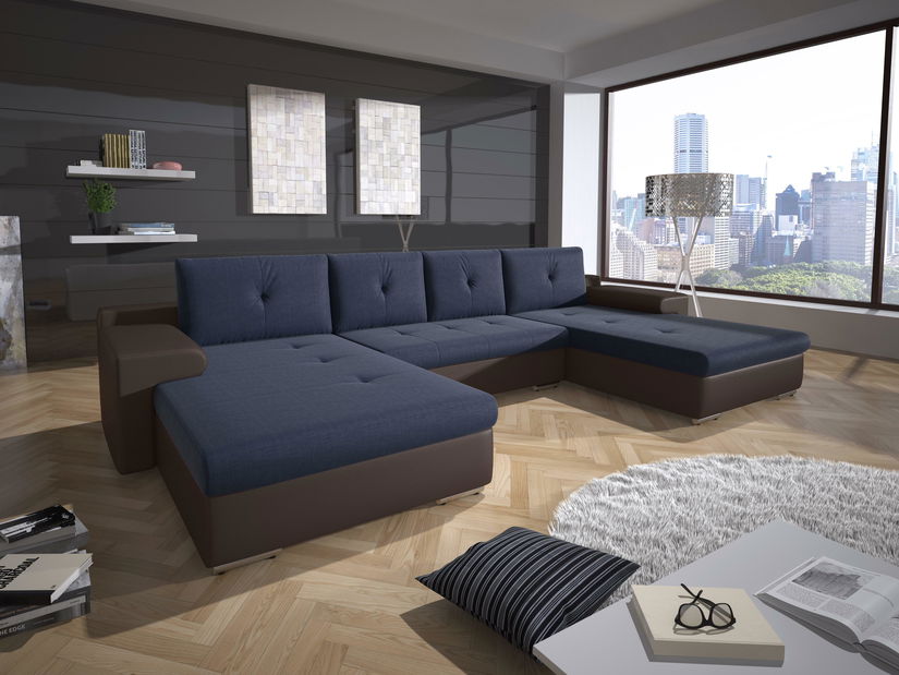 Rohová sedací souprava U Marlon (modrá + hnědá) (L)