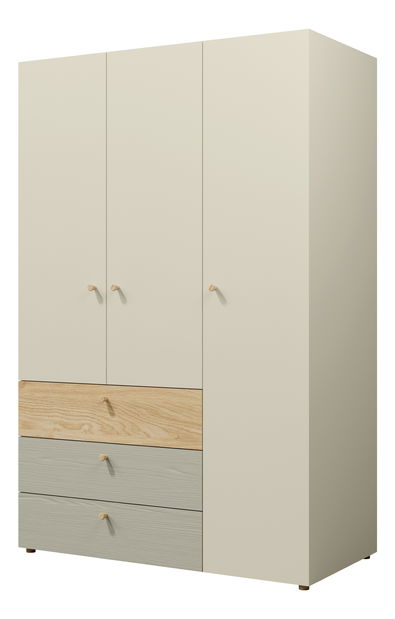 Šatní skříň Yoda 1 (světlobéžová + dub olejovaný + eukalyptus)