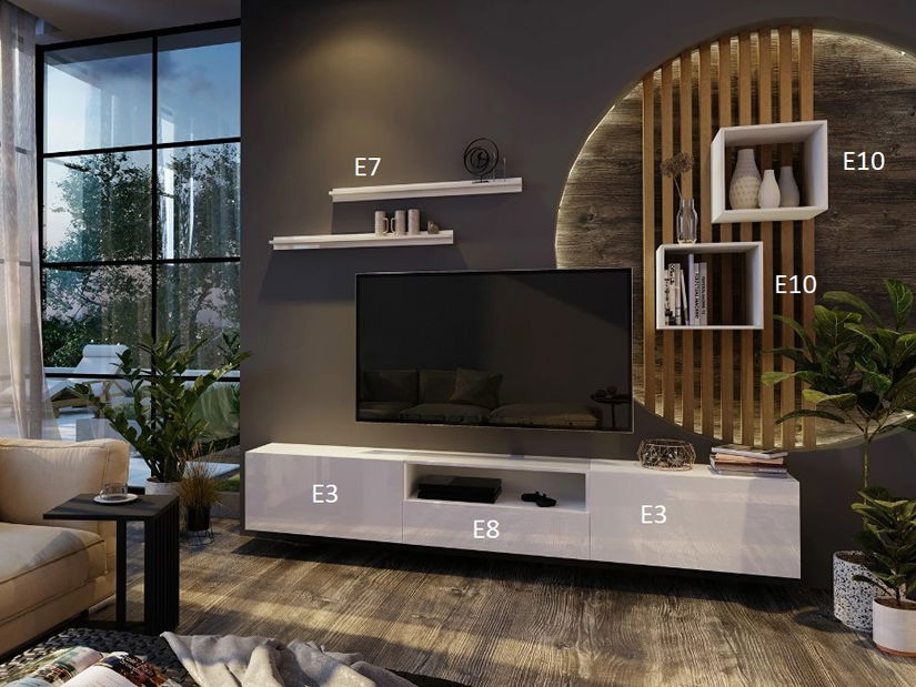 Obývací stěna Berny 30 (bílá + bílý lesk)