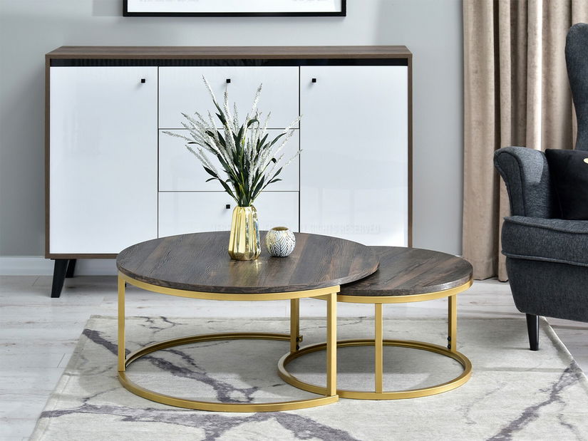 Konferenční stolek Kolja Zest Xl (zlatá + dub vintage)