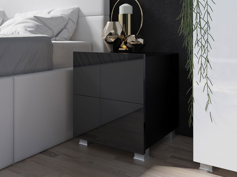 Noční stolek Calabria (černá matná + lesk černý)
