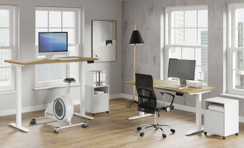 Elektrický PC stolek Natura 120 (dub + bílá)