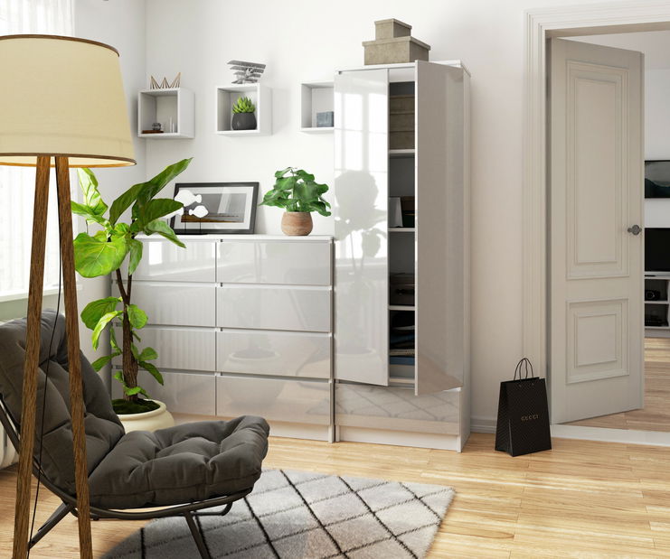 Regál Radha (bílá + metalický lesk)