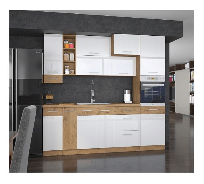 Dolní kuchyňská skříňka pod troubu D60 GAZ BB Velaga (lesk bílý + dub lancelot)