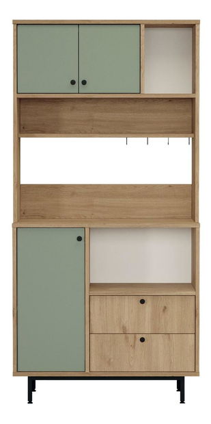 Policová skříň Rebutia 4 (dub + zelená)