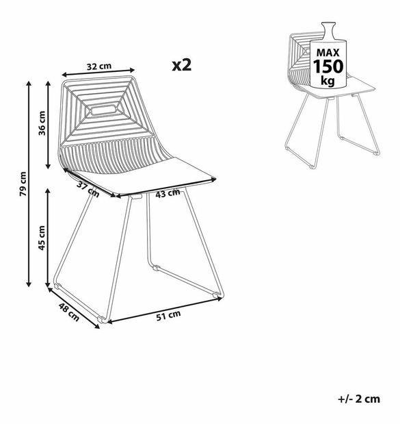 Set 2 ks jídelních židlí Bricio (zlatá)