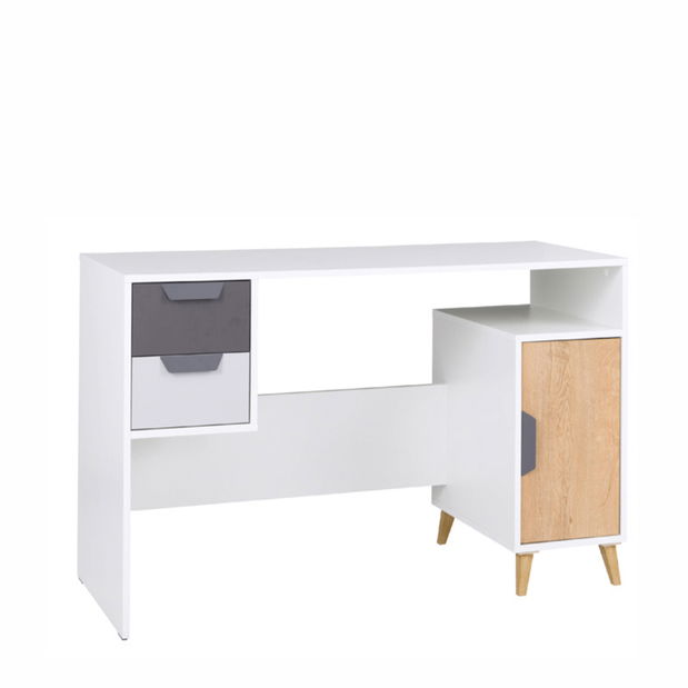 PC stolek se skříňkou typ 13 Sinny (bílá + grafit + dub lefkas)