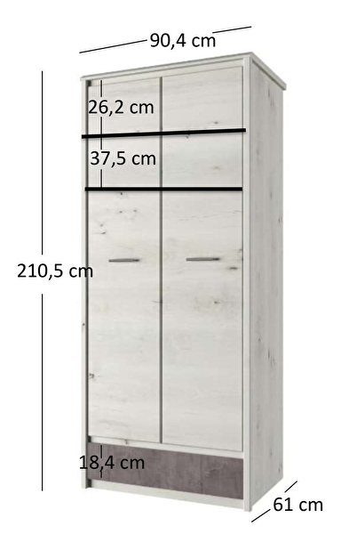 Šatní skříň Norine (olše polární + onyxová)
