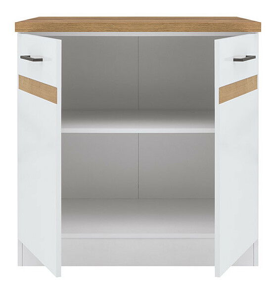 Spodní kuchyňská skříňka BRW Junona line D2D/80/82 (Bílá + Lesk bílý + Dub craft zlatý)
