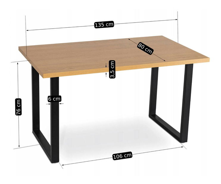 Jídelní stůl Gravamenes (dub zlatý + černá) (pro 6 osob)