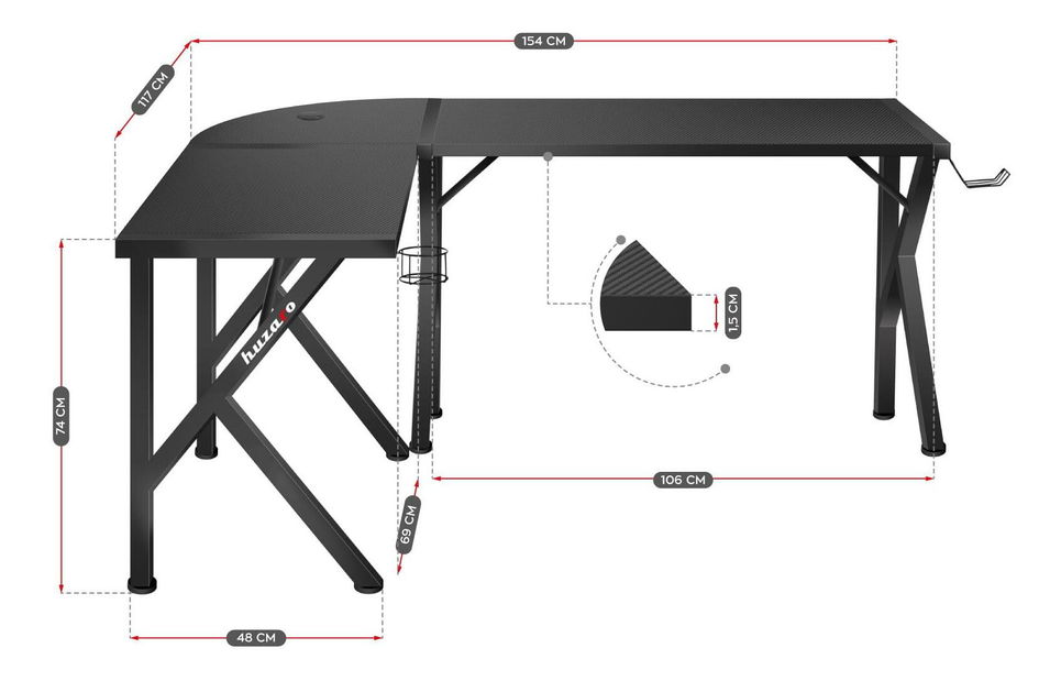 Rohový PC stolek Hyperion 6.3 (černá)