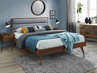 Manželská postel Orname (tmavé dřevo + šedá)