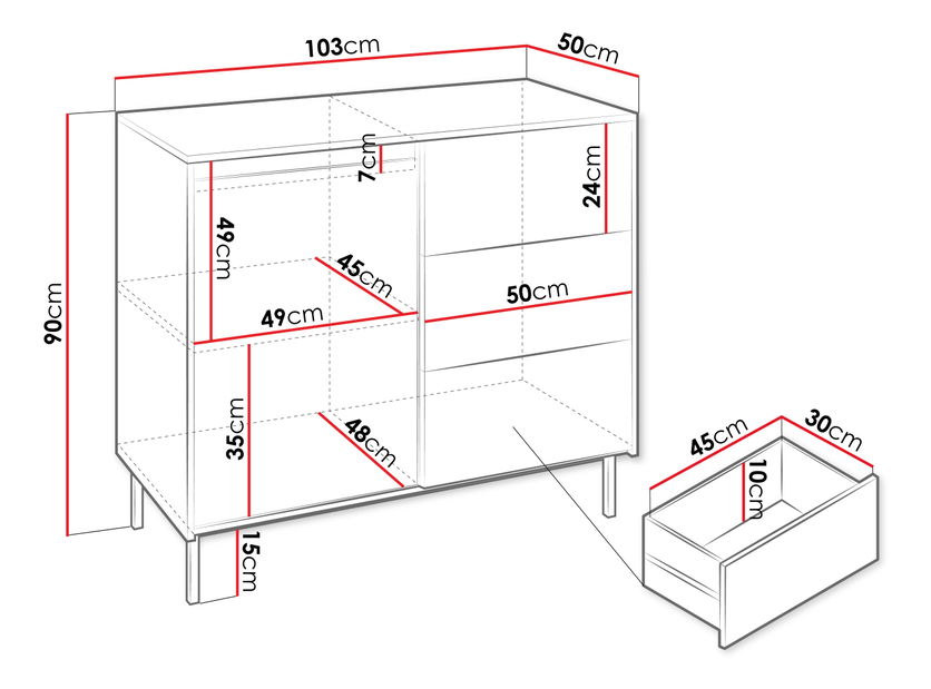 Komoda Somkera 1D3SZ (kašmír + černá)