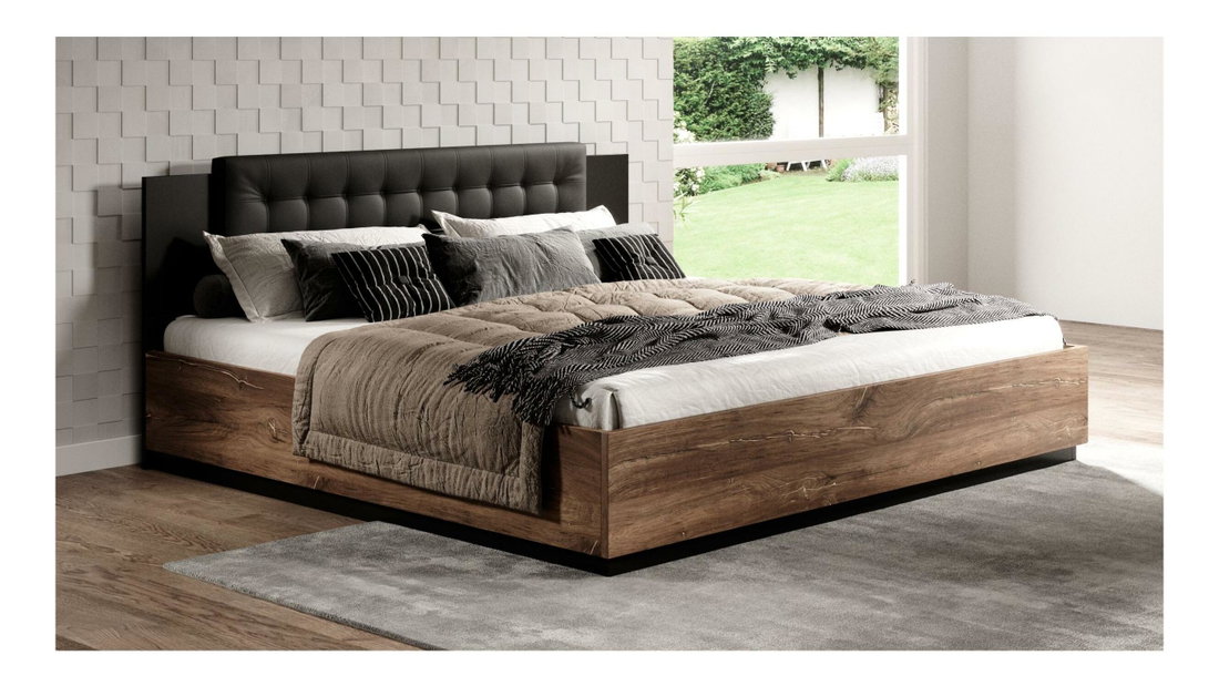 Manželská postel 180 cm Signat Typ 32 (černá + dub flagstaff
