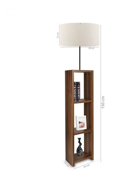 Stojanová lampa s policemi Astaresta 3 (krémová + tmavé dřevo)