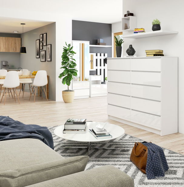 Komoda Keanu V (bílá + lesk bílý)