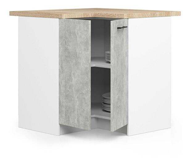 Rohová dolní kuchyňská skříňka Ozara S90 90 (bílá + beton)