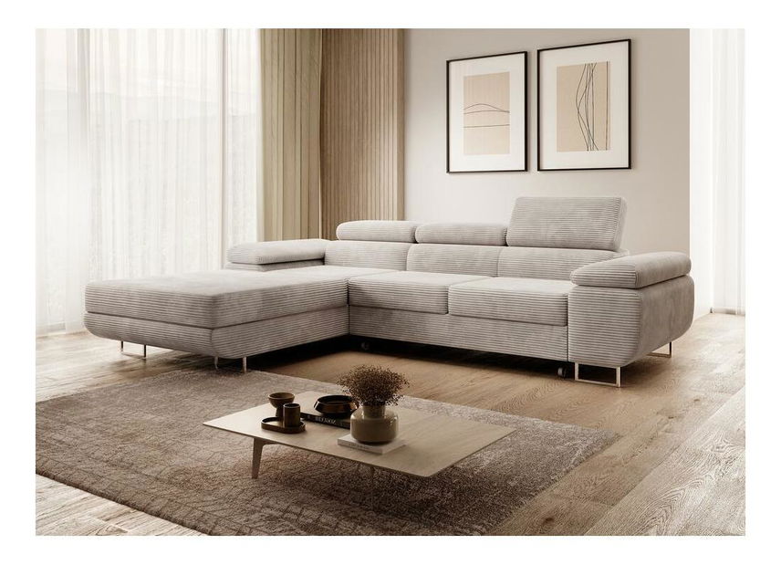 Rohová sedací souprava Grande (L) (béžovošedá + chromová)