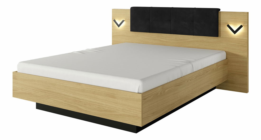 Manželská postel 160 cm Versaccio (s úložným prostorem) (s osvětlením) (bez matrace a roštu) (dub scandi + černá)