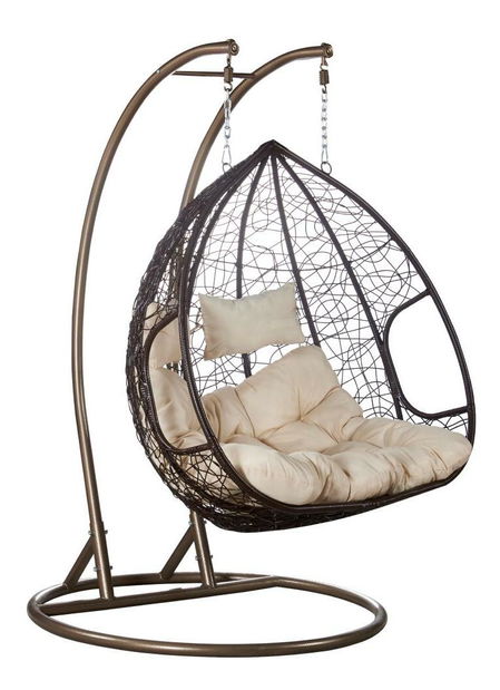 Závěsné dvojkřeslo Deber (měděná + hnědá + krémová)