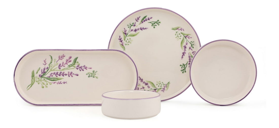 Snídaňová souprava (14 Pieces) Larisa (bílá + fialová + zelená)
