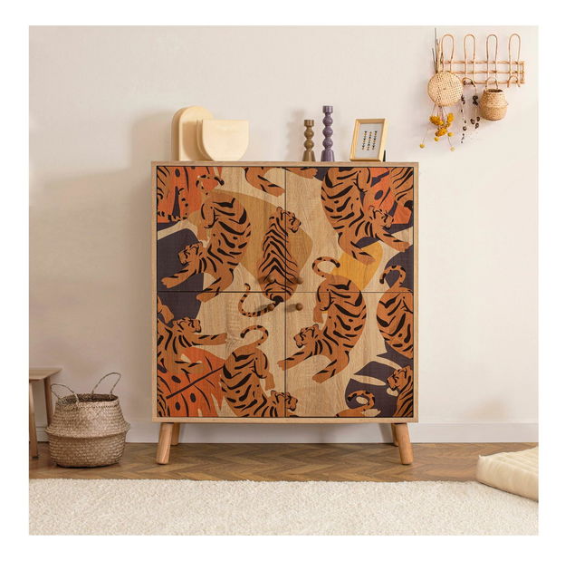 Skříňka Maluxe (dub sonoma + oranžová + červená)