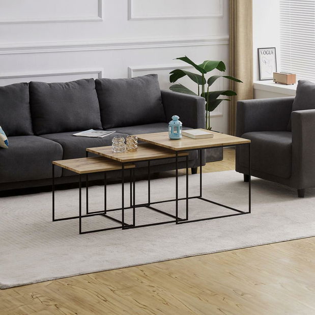 Set 3 konferenčních stolků Adeptos (dub divoký)