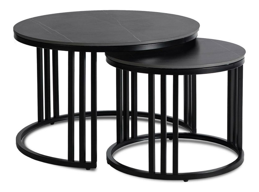 Set 2 konferenčních stolků Jugada (mramor černý + černá)