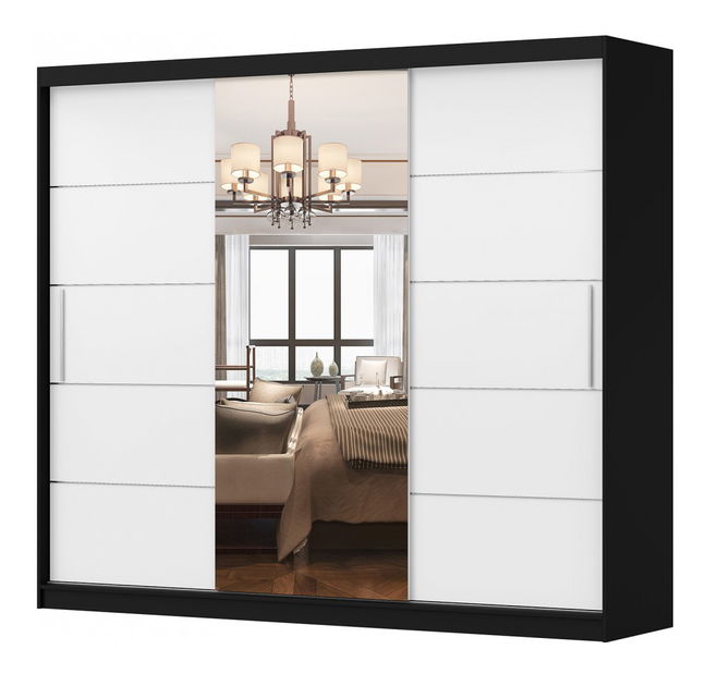 Šatní skříň Arrun (černá + bílá + zrcadlo)