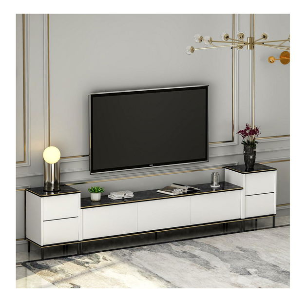 TV stolek/skříňka Iris 1 (bílá + černá + zlatá)