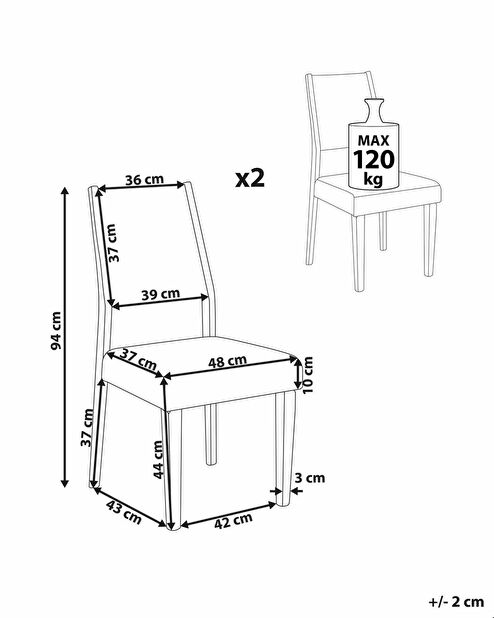 Set 2 ks jídelních židlí Eulalia (tmavé dřevo)