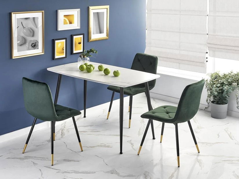 Jídelní židle Kallan (tmavozelená + černá + zlatá)