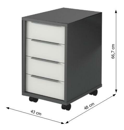 Skříňka na kolečkách Postac typ14 (grafit + bílá)