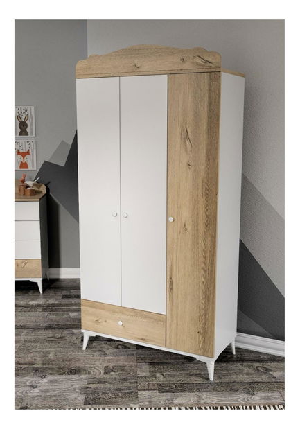 Jednolůžková postel 90 cm Sabese 3 (dub + bílá) (s roštem)