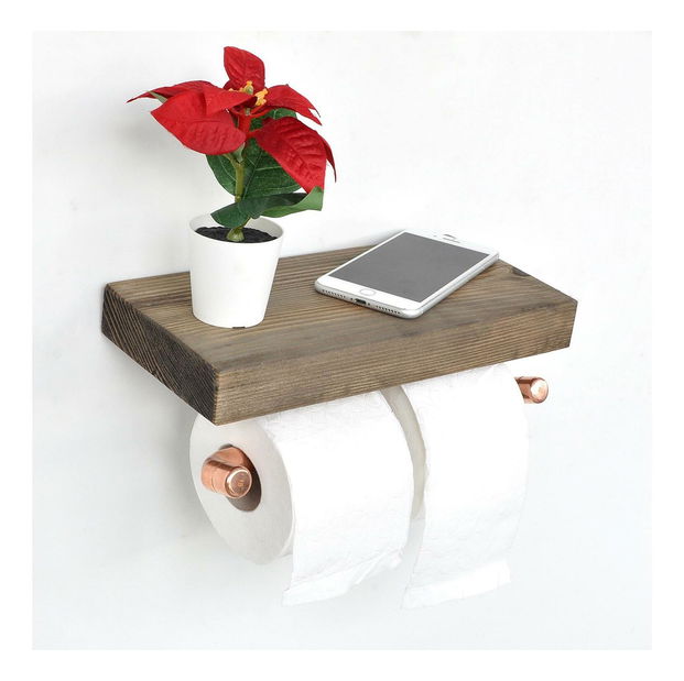 Nástěnný držák na toaletní papír Nenanu 20 (růžové zlato + ořech)