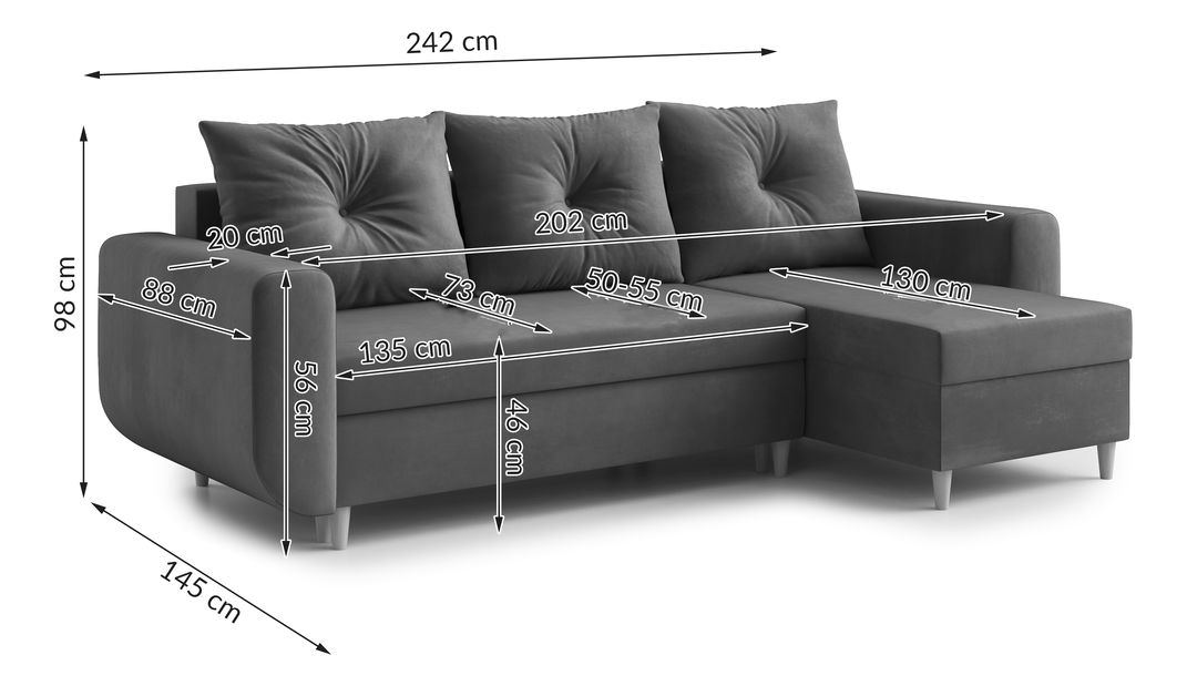  Rohová sedací souprava Eugenie (P) (šedočerná)