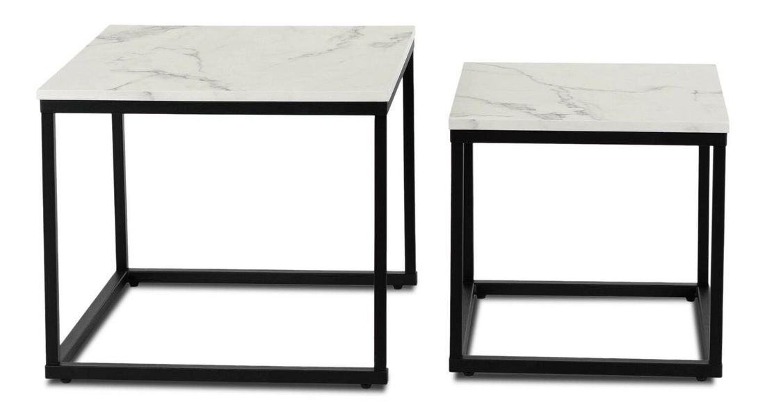 Set 2 konferenčních stolků Ocupa (mramor bílý + černá)