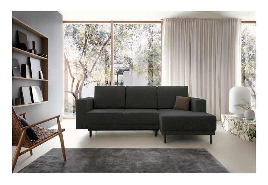 Rohová sedací souprava Rodriguez mini (P) (tmavě šedá + černá)