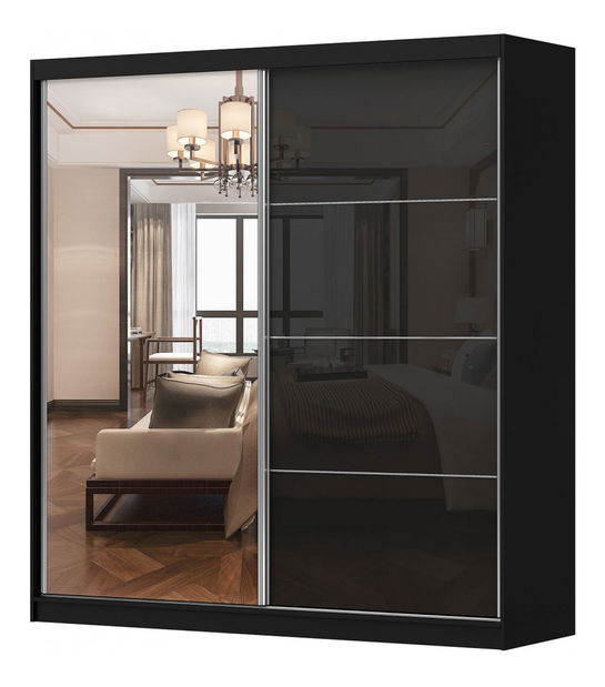 Šatní skříň Mebur 31 200 (černá + lesk černý)