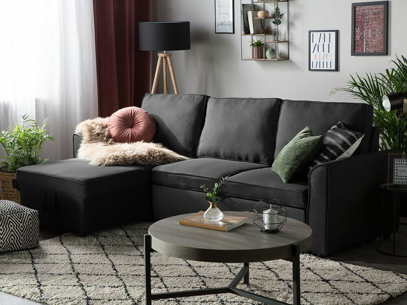 Rohová sedací souprava Närpes (černá) (s úl. prostorem) (L)
