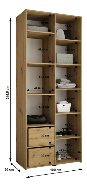 Šatní skříň 100 cm Carmela 50-1 (kašmír + černá)