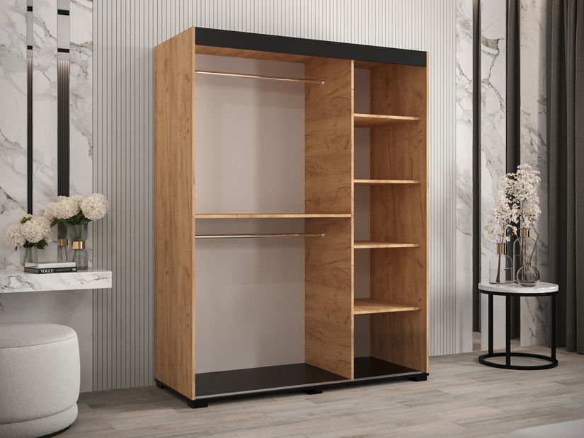 Šatní skříň 150 cm Bernard V2 (dub craft zlatý + černá)