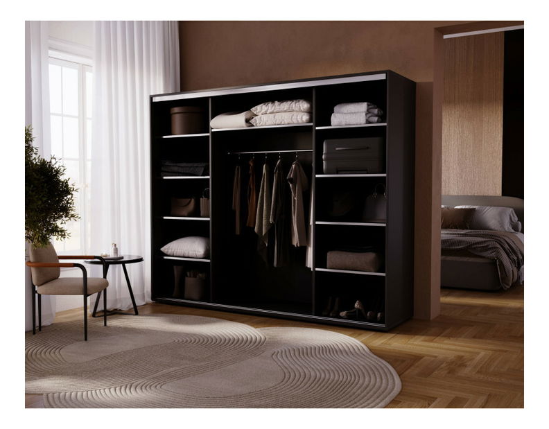 Šatní skříň s posuvnými dveřmi Settrona 1 (antracit) (se zrcadlem)