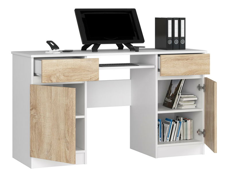 PC stolek Bahadur (bílá + dub sonoma)